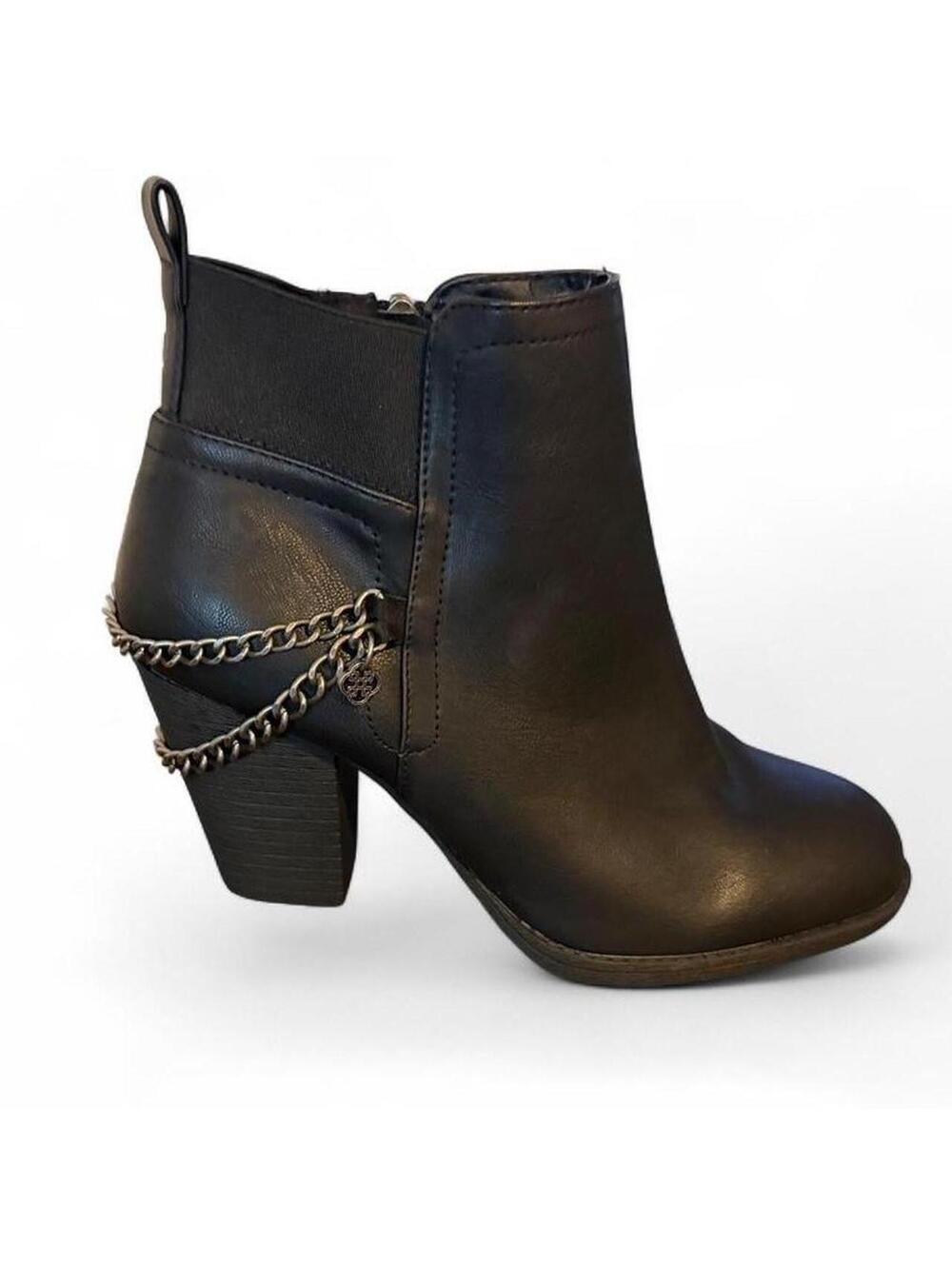 Daisy Fuentes Women's Black Ankle Boots with Silver Chain Detail, Size 7.5, New